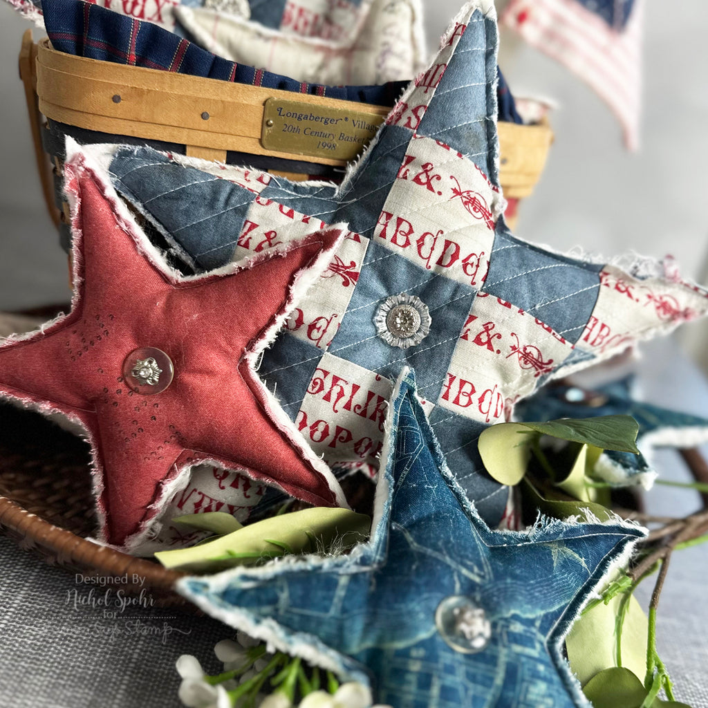 Patriotic Stars red palette nichol sphor project DIY fabric tim holtz |color-code:alt9