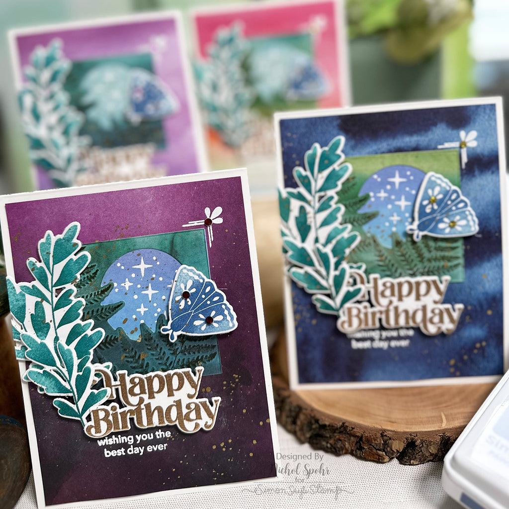 Ranger Tim Holtz Distress Crayon Scorched Timber tdb83566 Celestial Happy Birthday Cards | color-code:ALT01