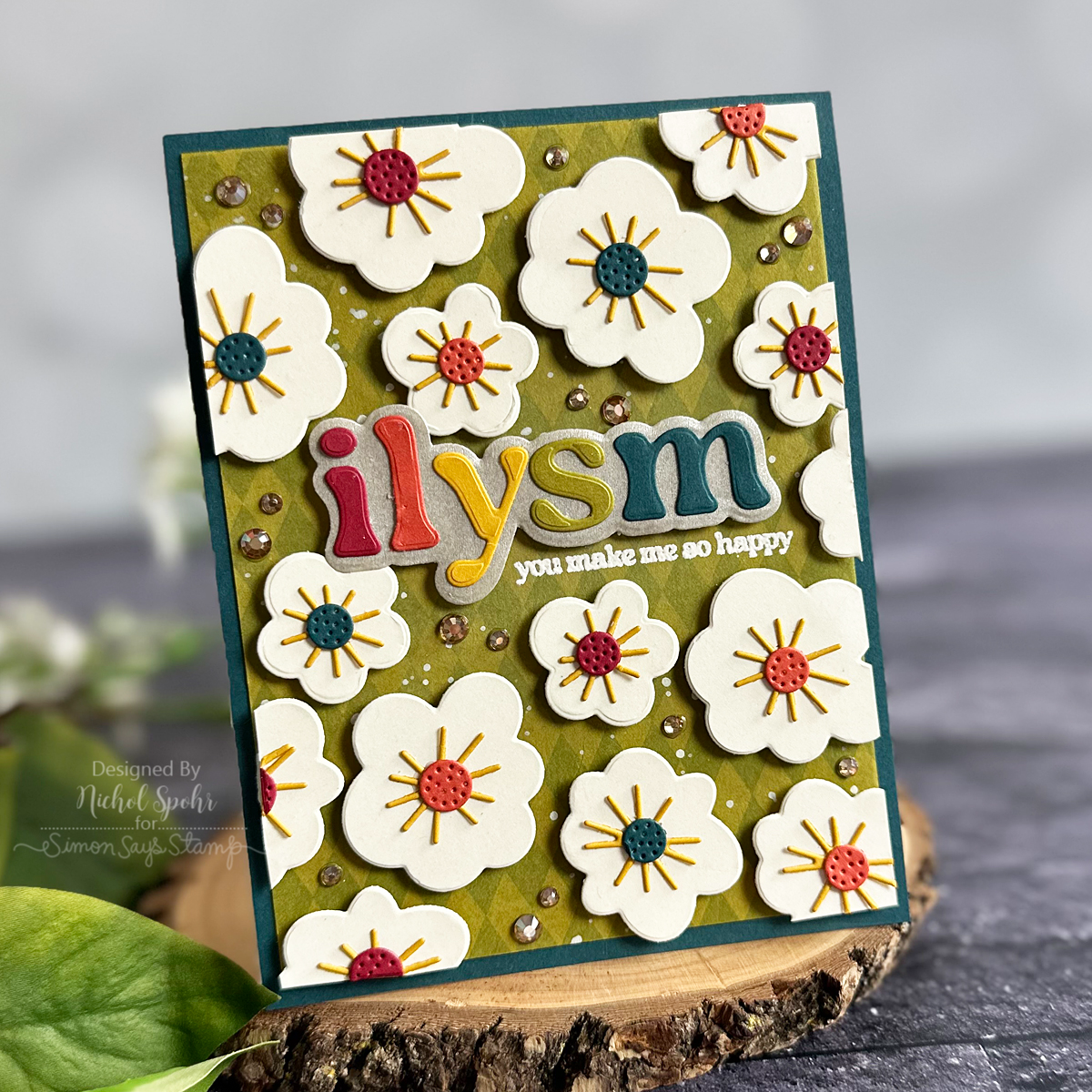Simon Says Stamp Groovy Flowers Wafer Dies s1021 Happy Camper ILYSM Card | color-code:ALT12