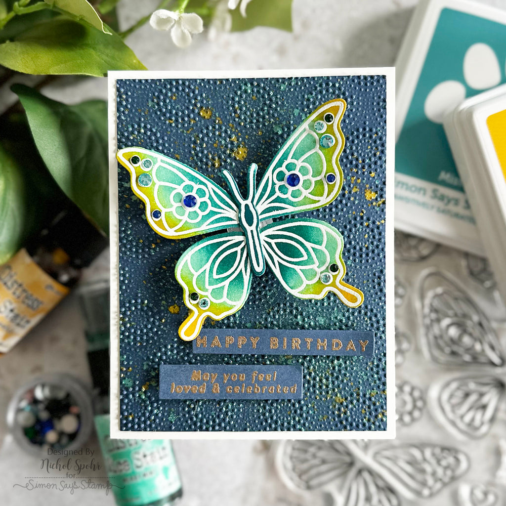 Tim Holtz Distress Flickering Candle Mica Stain Ranger Bouncy Butterfly Card | color-code:ALT08