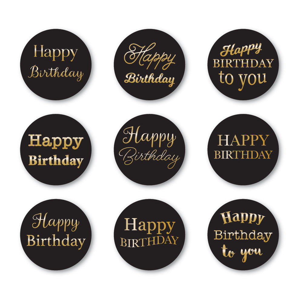 Memory Box Happy Birthday Foil Greetings Black Circle Tabs st011