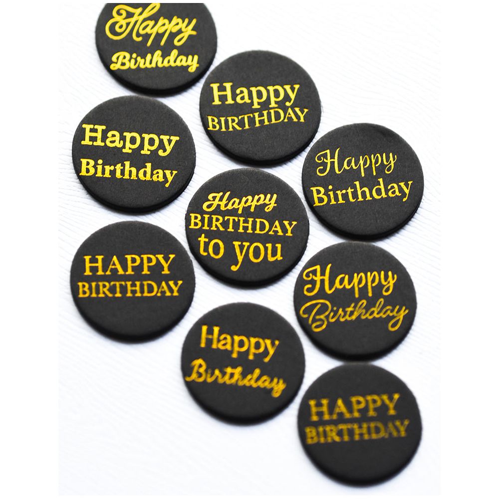 Memory Box Happy Birthday Foil Greetings Black Circle Tabs st011 sentiments