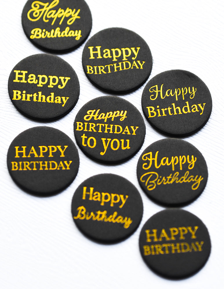 Memory Box Happy Birthday Foil Greetings Black Circle Tabs st011 sentiments