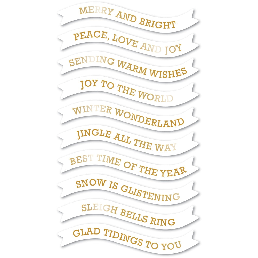 Memory Box Merry and Bright Foil Banners White Tabs st016