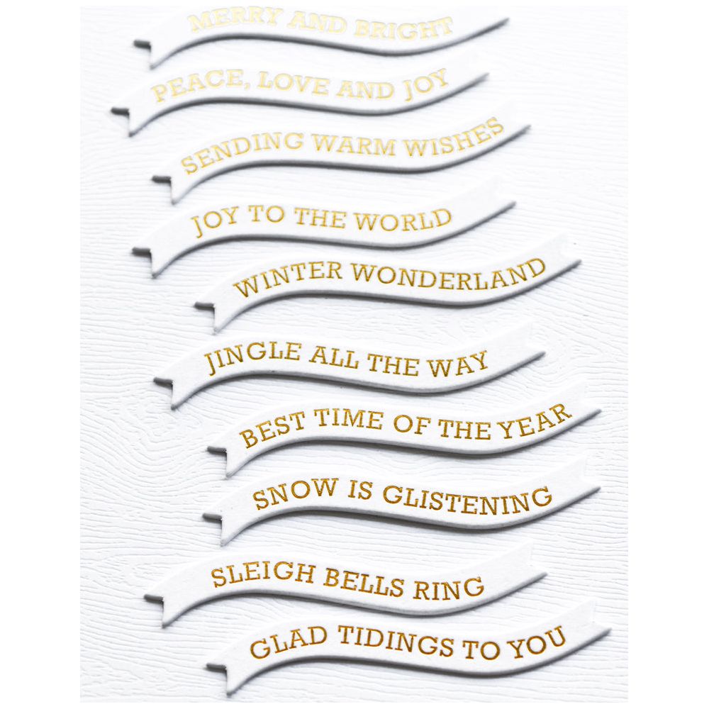 Memory Box Merry and Bright Foil Banners White Tabs st016