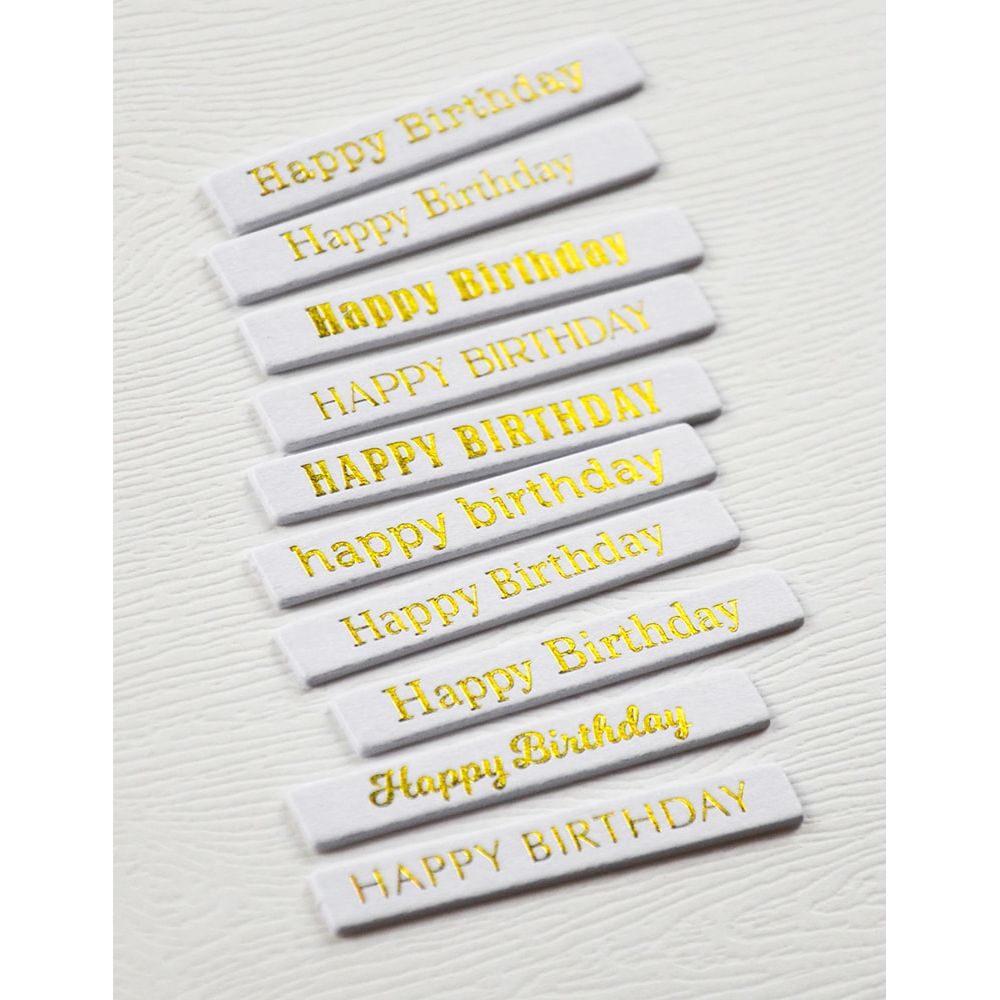 Memory Box Happy Birthday Foil Greetings White Tabs st024