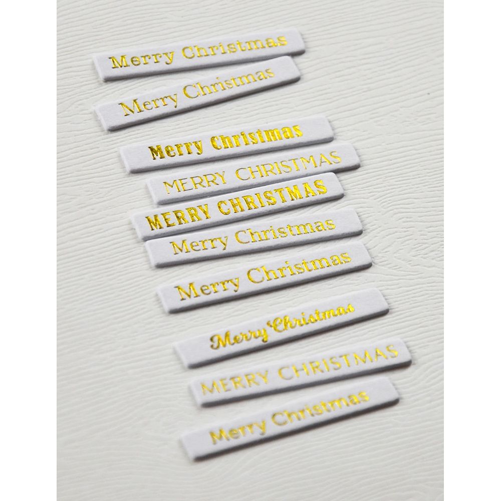 Memory Box Merry Christmas Foil Greetings White Tabs st026