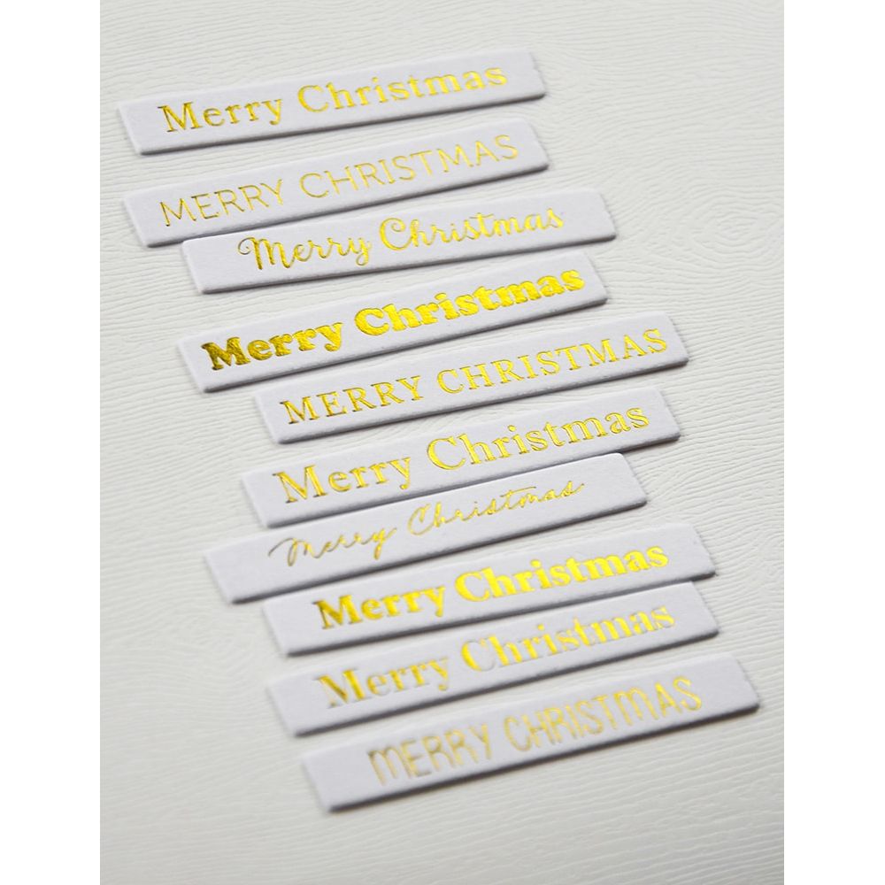 Memory Box Merry Christmas Foil Greetings Large White Tabs st034