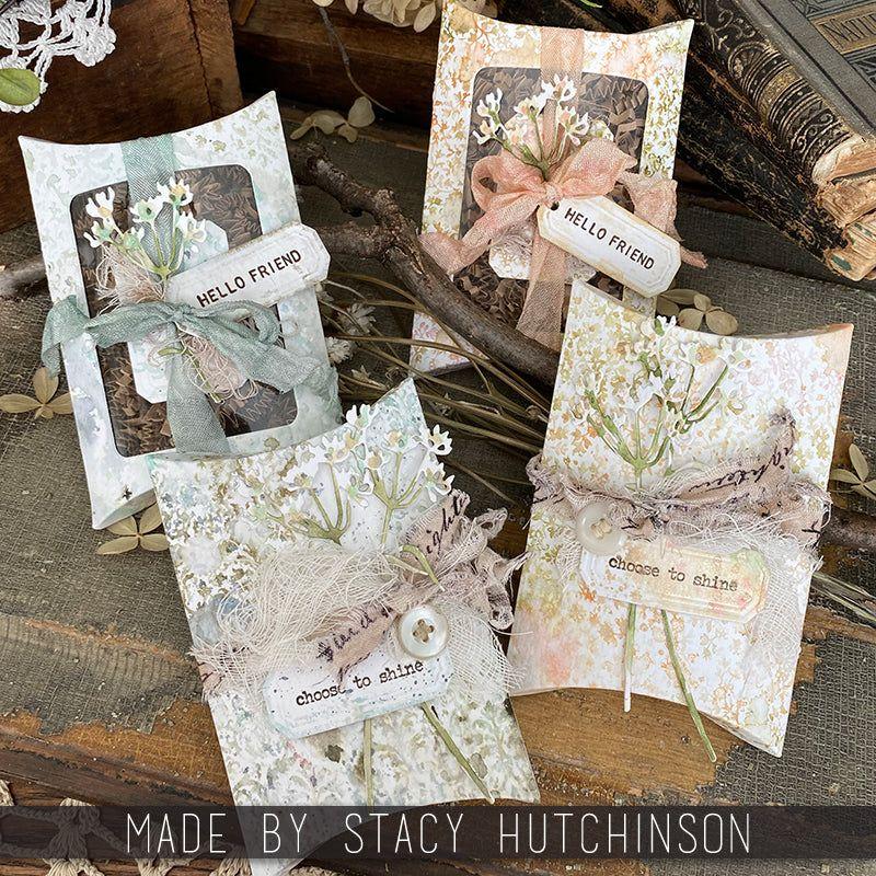 Tim Holtz Sizzix Vault Pillow Box and Bag Thinlits Dies 666568 hello friend