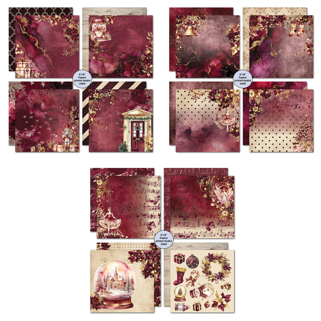 3Quarter Designs Sugarplum Wreath 8x8 Paper Pack 3q-pp8-sugarplumwreath sheets
