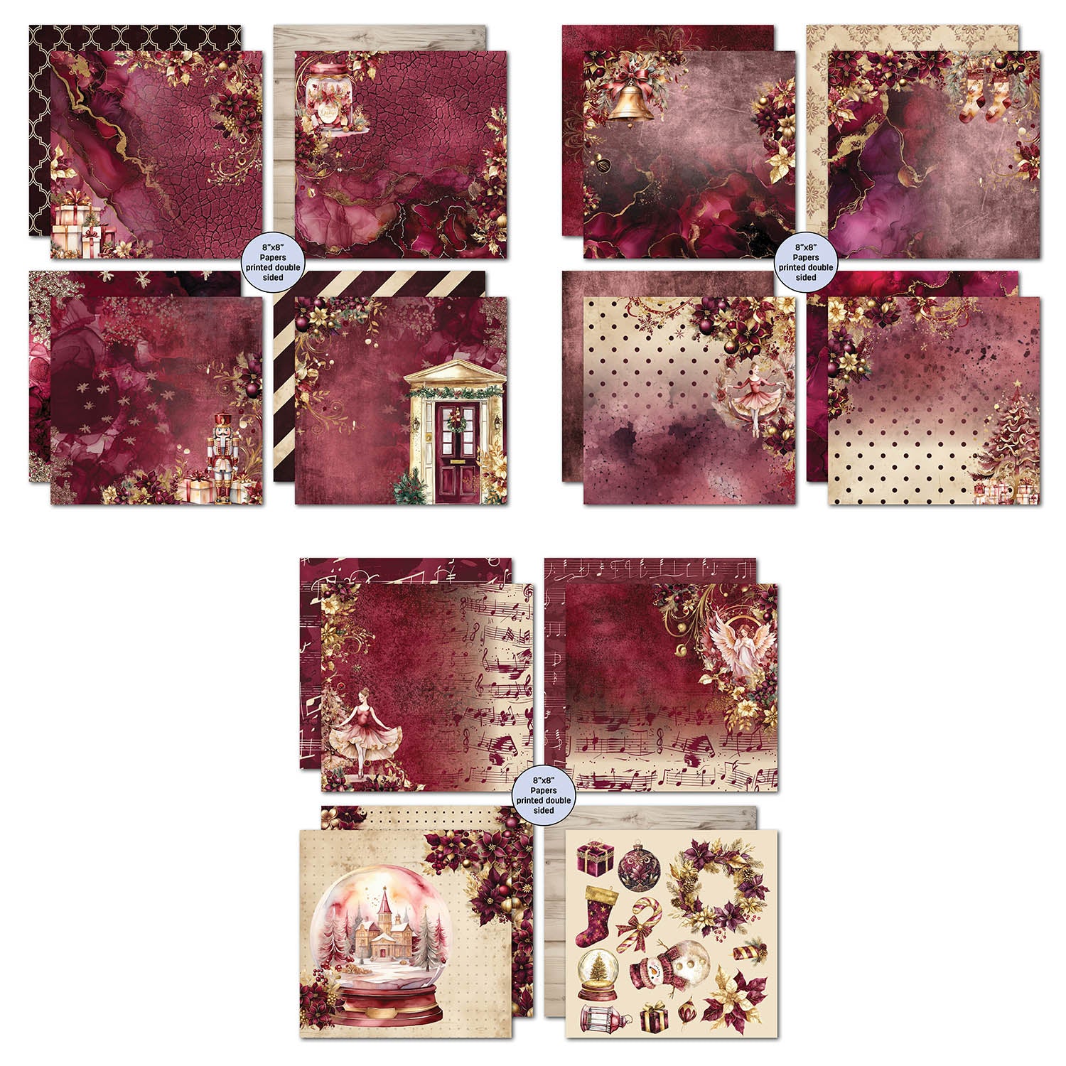 3Quarter Designs Sugarplum Wreath 8x8 Paper Pack 3q-pp8-sugarplumwreath sheets