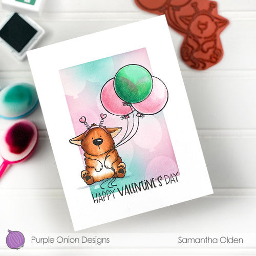 Purple Onion Designs Mr. Corgi And Balloons Cling Stamp pod5017 Modern Valentine Card