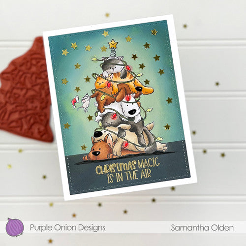 Purple Onion Designs Tofu And Friends Christmas Tree Cling Stamp pod5002 Christmas Magic Is In The Air Card