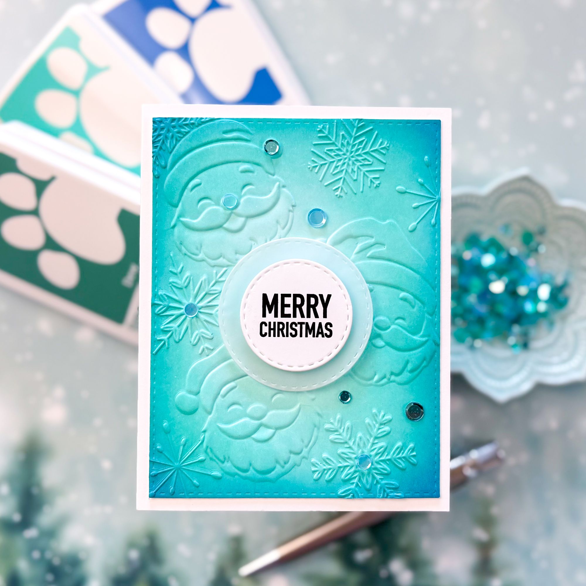 Simon Says Stamp Embossing Folder and Cutting Dies Santa Faces sfd559 Sugar and Spice Holiday Card