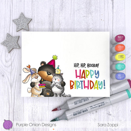 Purple Onion Designs Let's Celebrate Unmounted Cling Stamp pod5030 happy birthday card