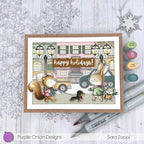 Purple Onion Designs Butterscotch And Doxie Cling Stamp pod1354 Happy Holidays City Card