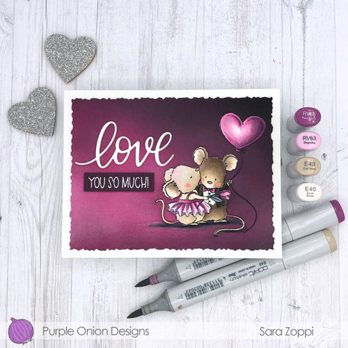 Purple Onion Designs Micey Smooches Cling Stamp pod5016 Love You So Much Card
