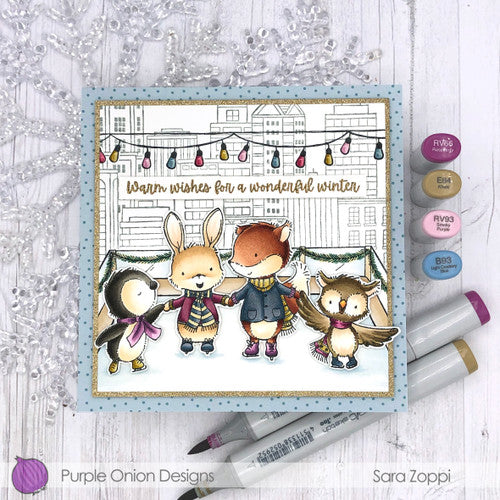 Purple Onion Designs Tuxedo Cling Stamp pod1363 Wonderful Winter City Christmas Card
