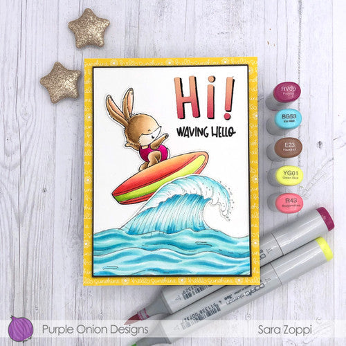 Purple Onion Designs Rip Curl Cling Stamp pod1321 Kalei Surfing Ocean Background Greeting Card