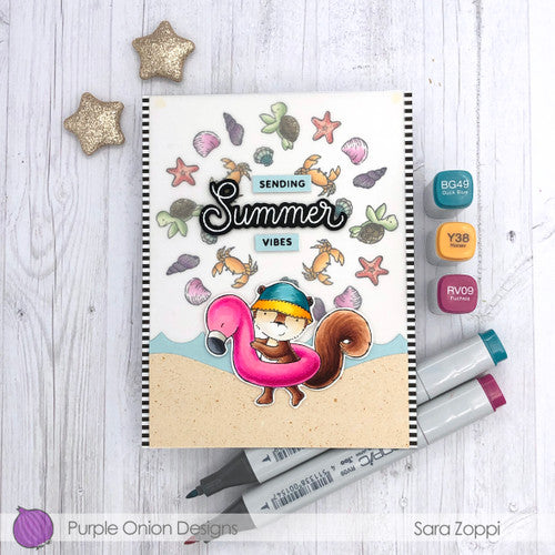 Purple Onion Designs Seaside Accessories Cling Stamp Set pod1328 Beach Floaty Flamingo Summer Vibes Card