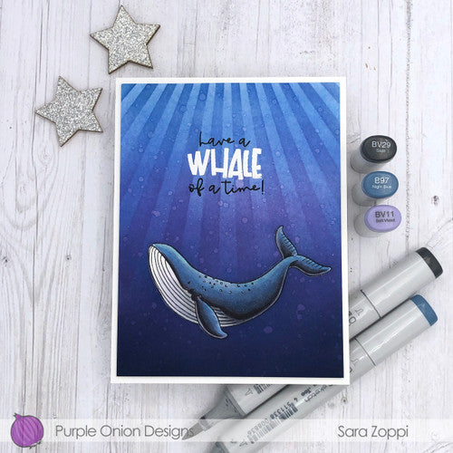 Purple Onion Designs Moby And Water Spout Cling Stamp pod1332 Whale Of A Time Card