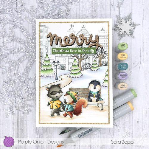 Purple Onion Designs Park Background Cling Stamp pod1371 Christmas City Park Scene Card