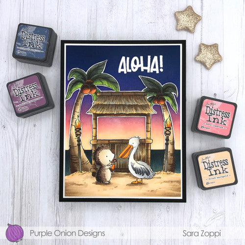 Purple Onion Designs Mimi Cling Stamp pod1348 tiki hut aloha friends