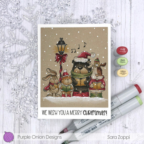 Purple Onion Designs Tofu And Friends Christmas Carol Cling Stamp pod5006 Christmas Carolers Card