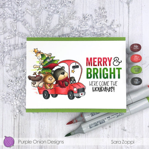 Purple Onion Designs Tofu And Friends Christmas Truck Cling Stamp pod5007 Merry And Bright Christmas Card