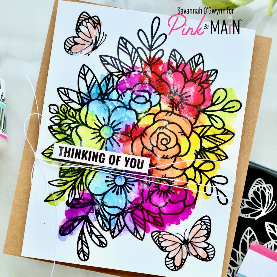 Savannah-Pink and Main Many Sentiment Strips Foilables Cut Ups pmf407 rainbow flowers-2026-_125PMColorfulFlowersA