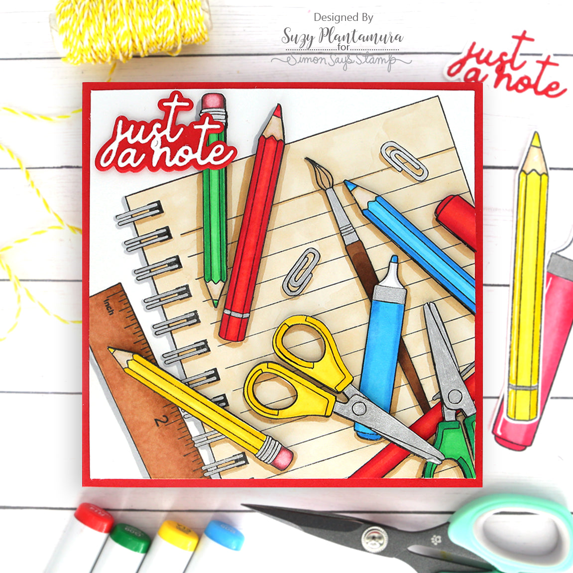 Simon Says Cling Stamp School Supplies sss102716 Just A Note Back to School Card | color-code:ALT08
