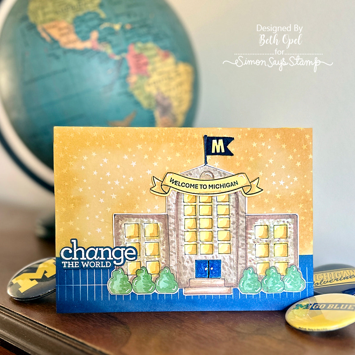 Simon Says Stamp Stencil Schoolhouse 1094st Happy Camper Michigan Card