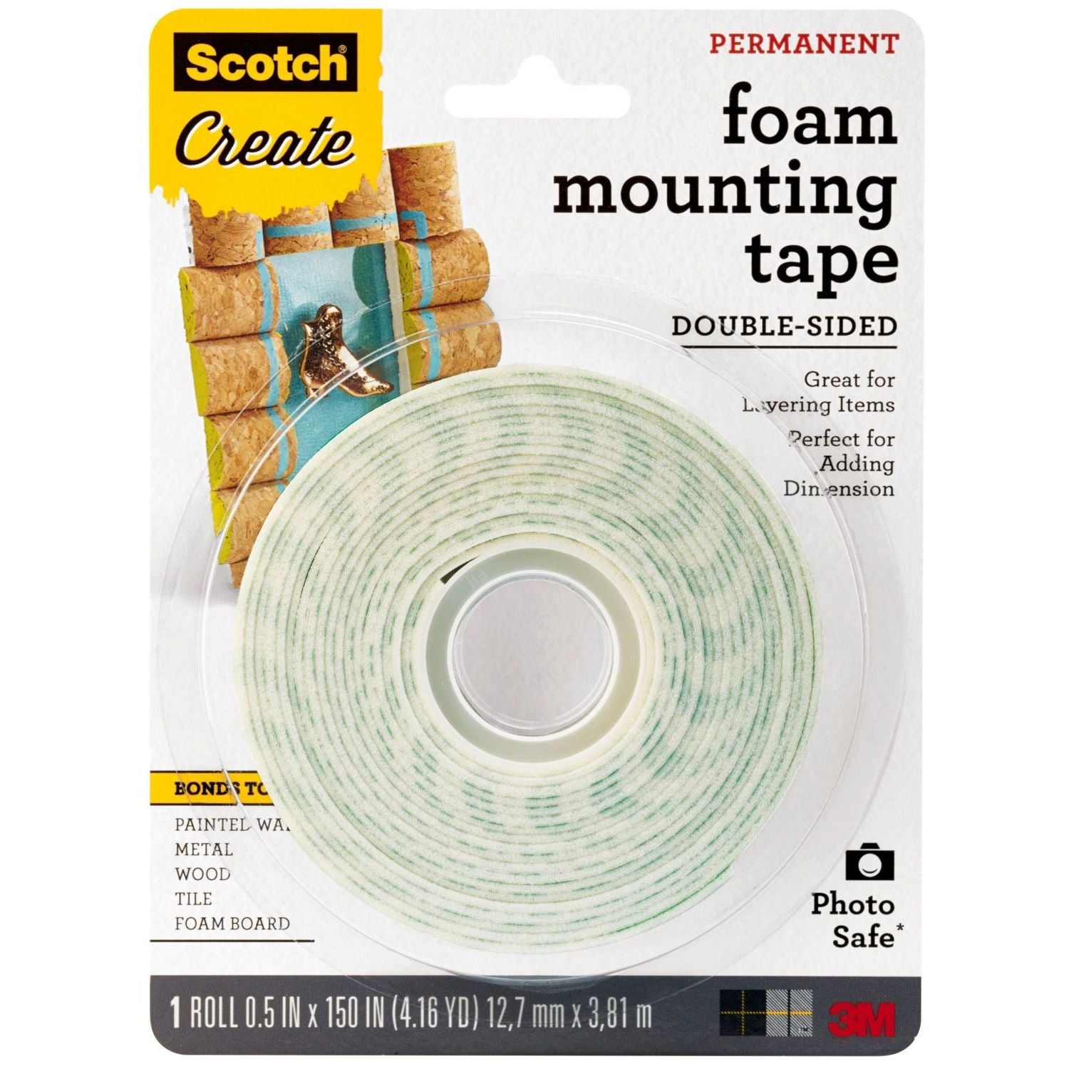 Scotch Foam Mounting Tape 0.5 x 150 Inches 223999