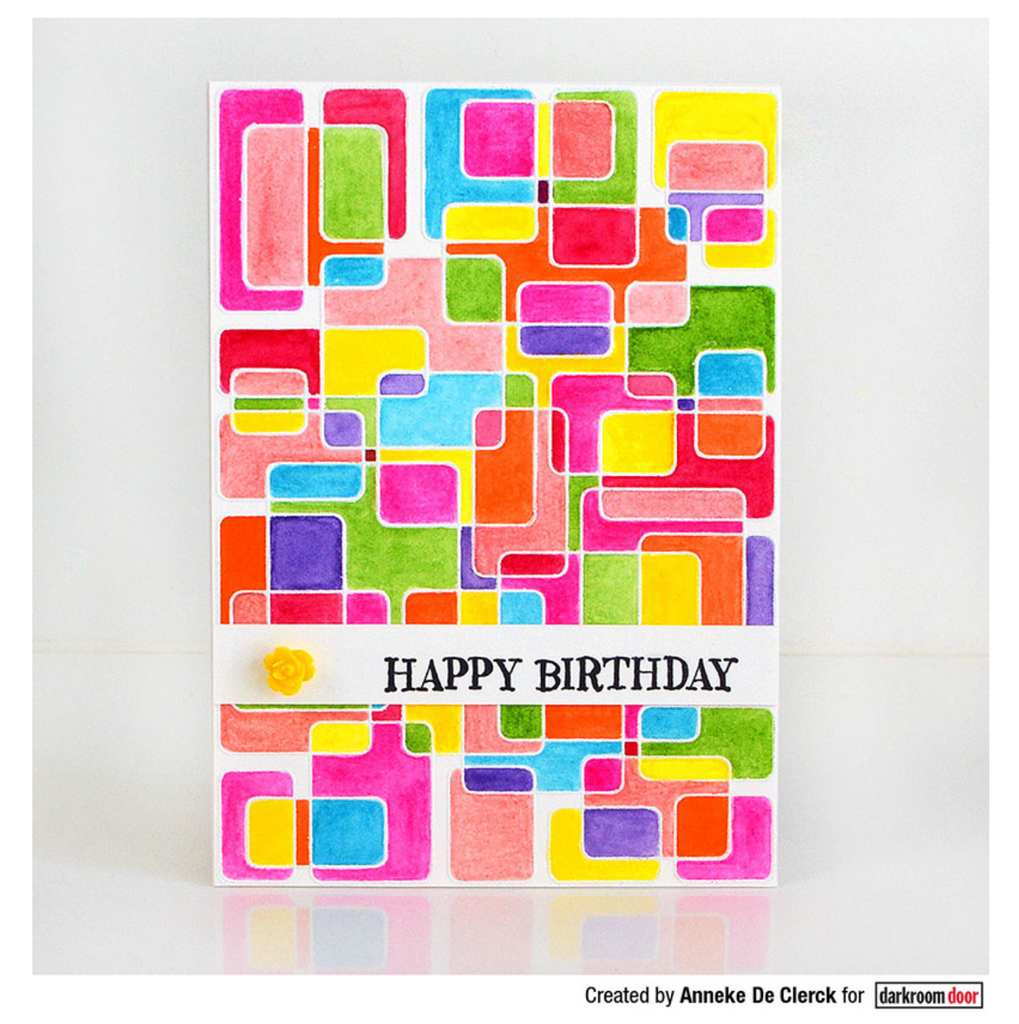 Darkroom Door Overlapping Blocks Background Cling Stamp ddbs081 colorful retro happy birthday card