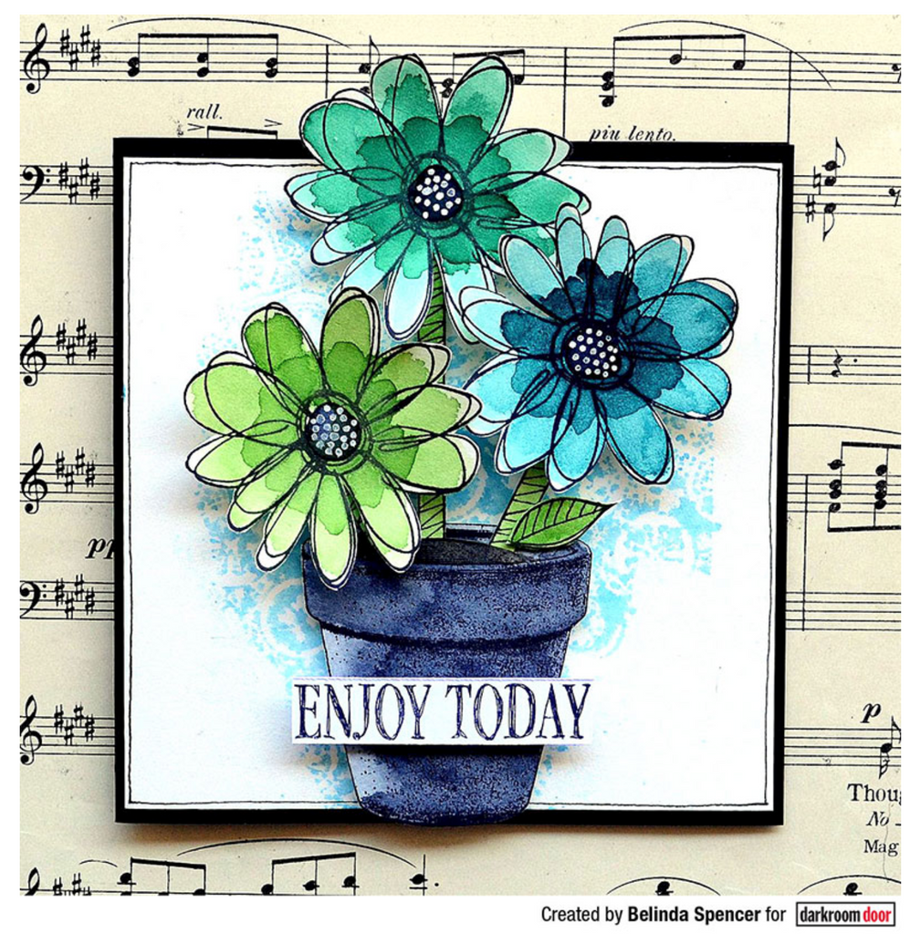 Darkroom Door Terracotta Pot Eclectic Cling Stamp ddes057 enjoy today daisies in flowerpot card