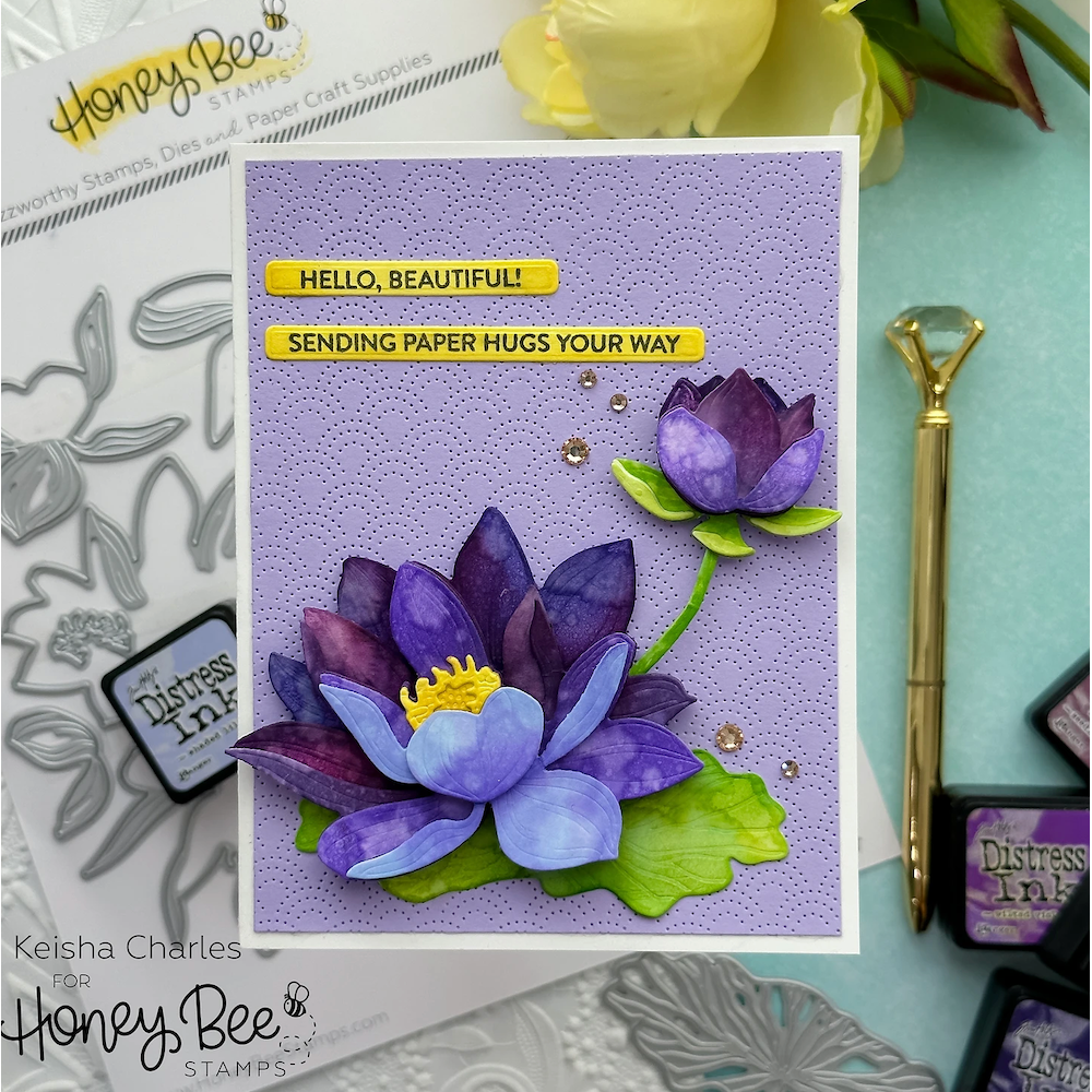 Honey Bee Mini Messages Clear Stamp Set hbst-491 Water Lily Card | color-code:ALT01