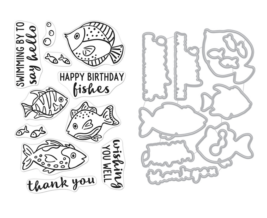 Hero Arts Hello Fishes Clear Stamp and Die Set SB368