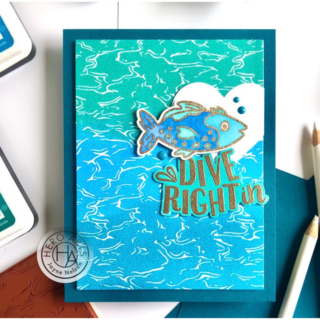 Hero Arts Cling Stamp Aqua Texture Bold Prints CG913 Fish
