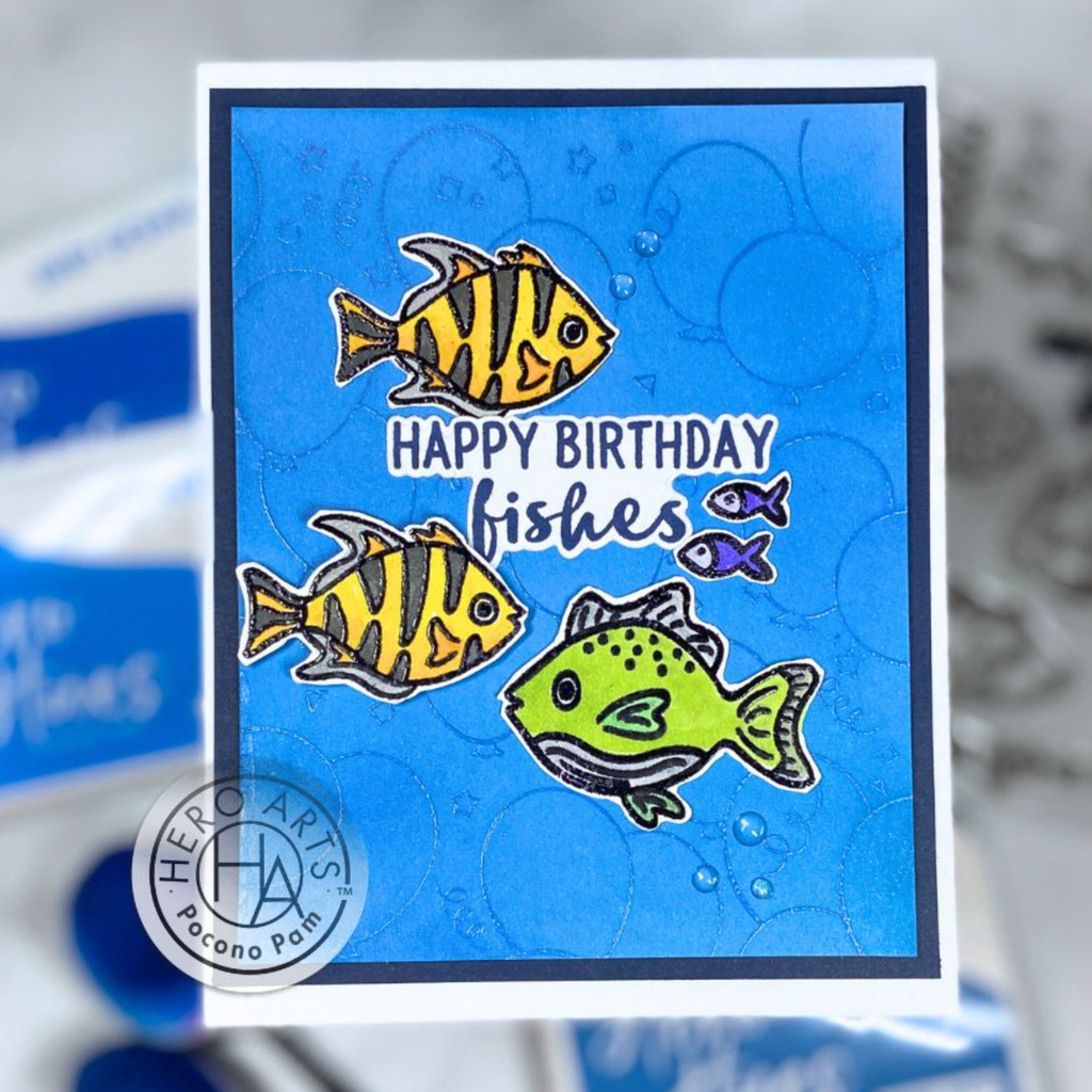 Hero Arts Hello Fishes Clear Stamp and Die Set SB368 Happy Birthday