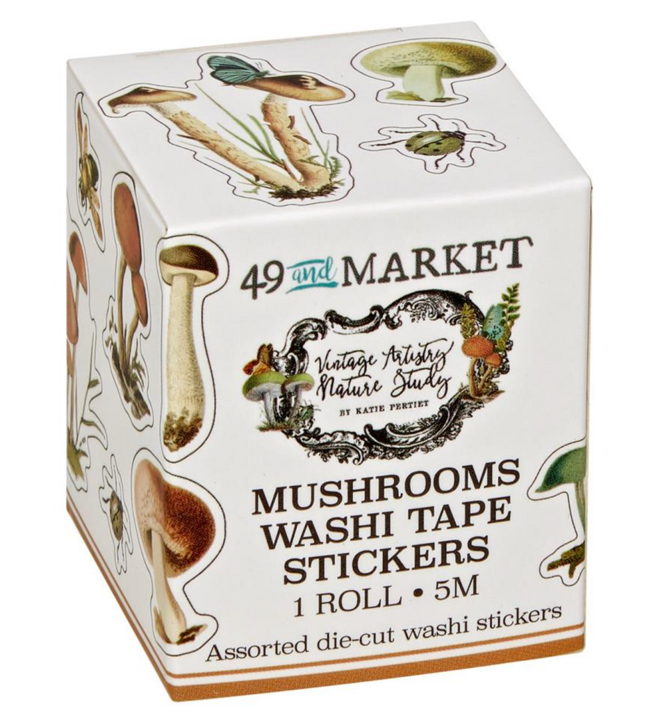 49 and Market Vintage Artistry Nature Study Mushrooms Washi Tape Stickers NS-23244