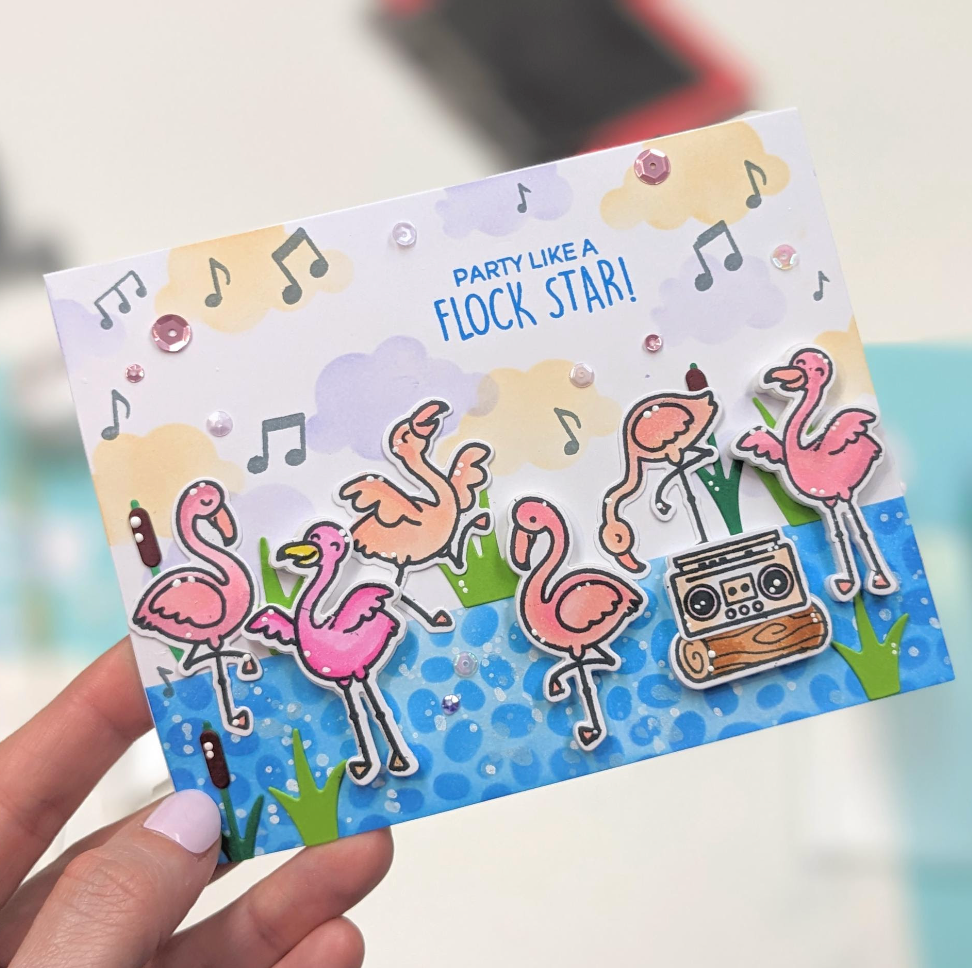 Heffy Doodle Flock Star Clear Stamp Set hfd0470 Party Like A Rock Star Card