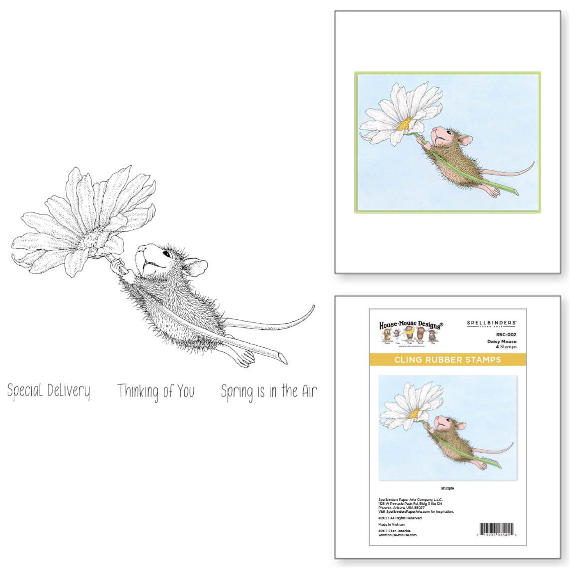 RSC-002 Spellbinders House Mouse Daisy Mouse Cling Rubber Stamps Special Delivery