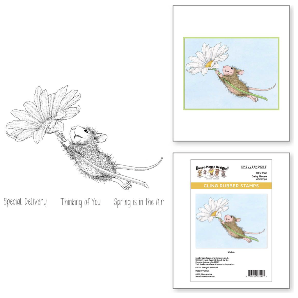RSC-002 Spellbinders House Mouse Daisy Mouse Cling Rubber Stamps Special Delivery
