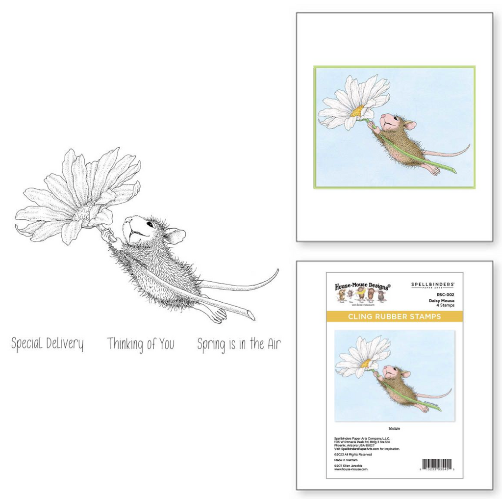RSC-002 Spellbinders House Mouse Daisy Mouse Cling Rubber Stamps Special Delivery