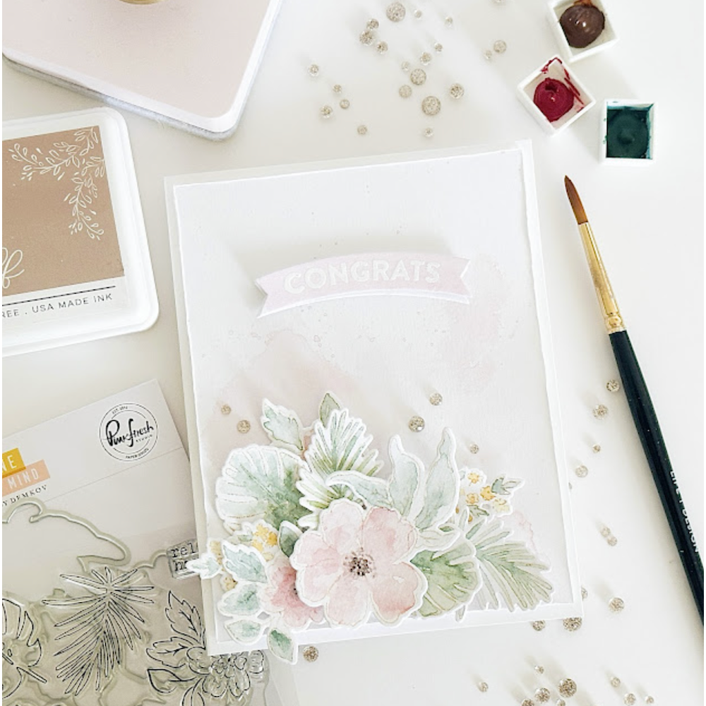 PinkFresh Studio Sunshine On My Mind Clear Stamp Set 157323 Bright Floral Congrats Card | color-code:ALT01