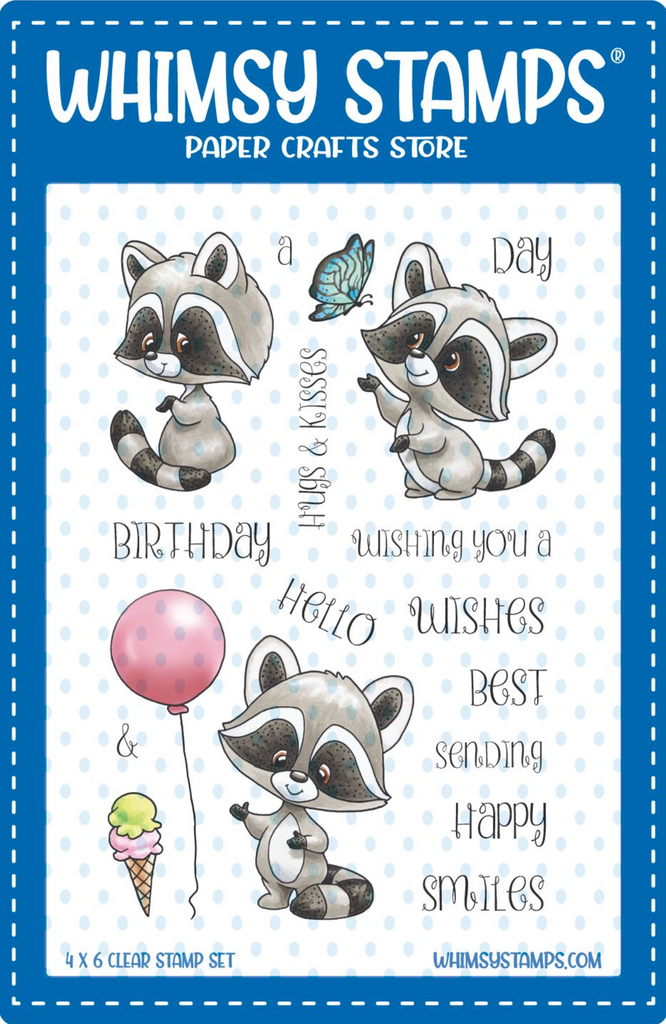 Whimsy Stamp Racoon Happy Day Clear Stamps C1421