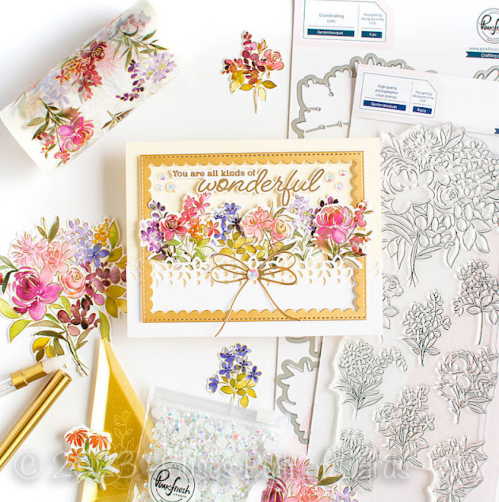 PinkFresh Studio Garden Bouquet Washi Tape 197523 Intricate Floral Encouragement Card | color-code:ALT01