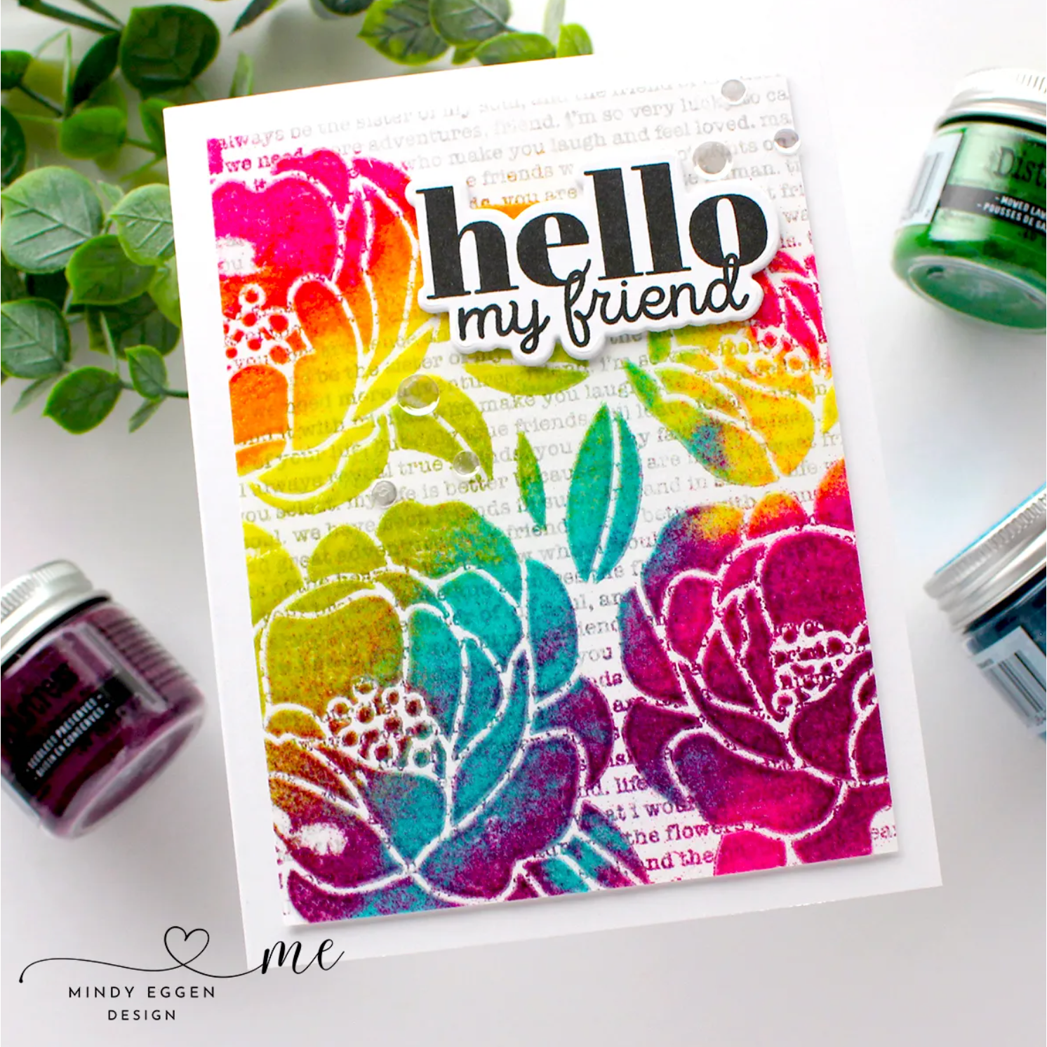 Tim Holtz Distress Embossing Glaze Spiced Marmalade Ranger tde79217 Rainbow Background Card | color-code:ALT01