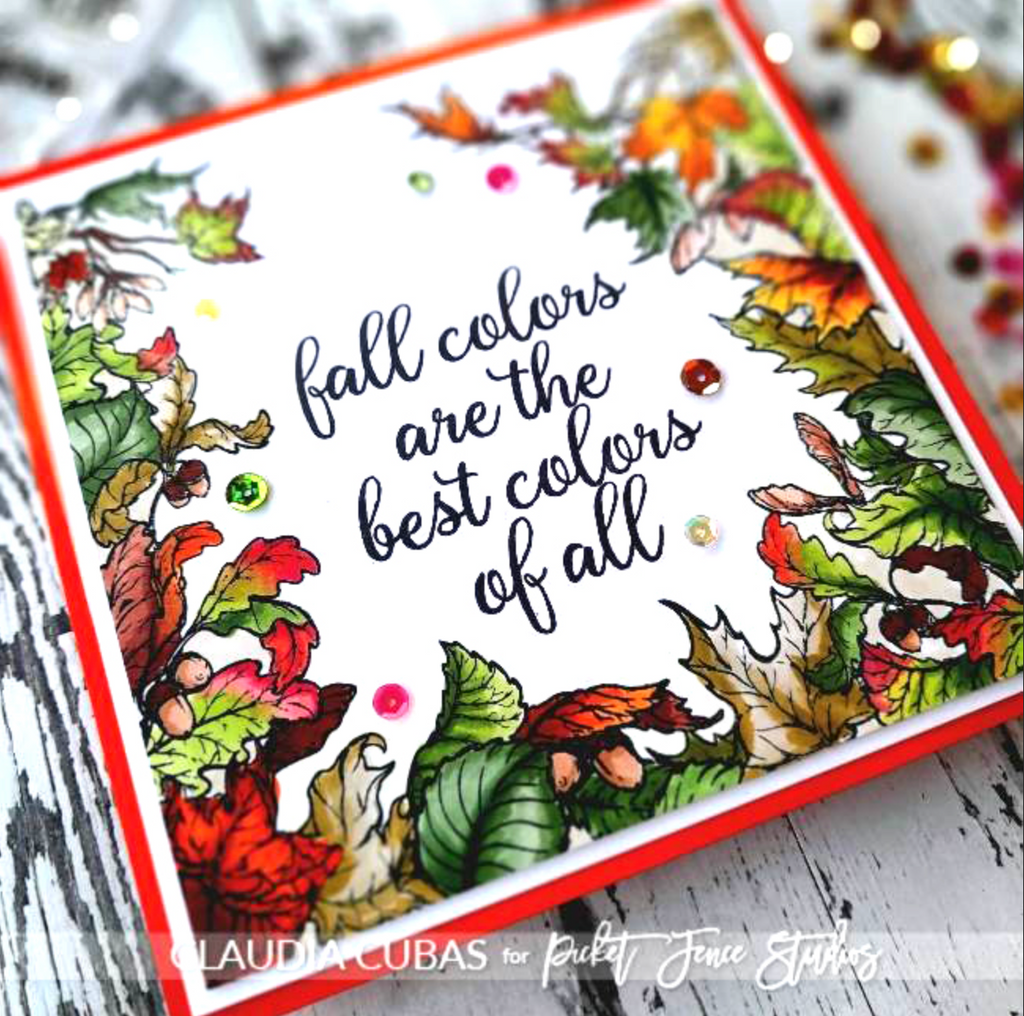 Picket Fence Studios Follow the Leaves Rectangle Wreath Builder Clear Stamps f-182 fall colors