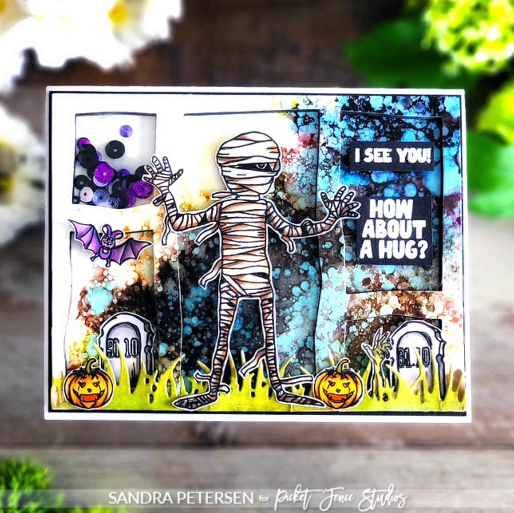Picket Fence Studios Ghosts of Halloweens Past Clear Stamps h-133 mummy card